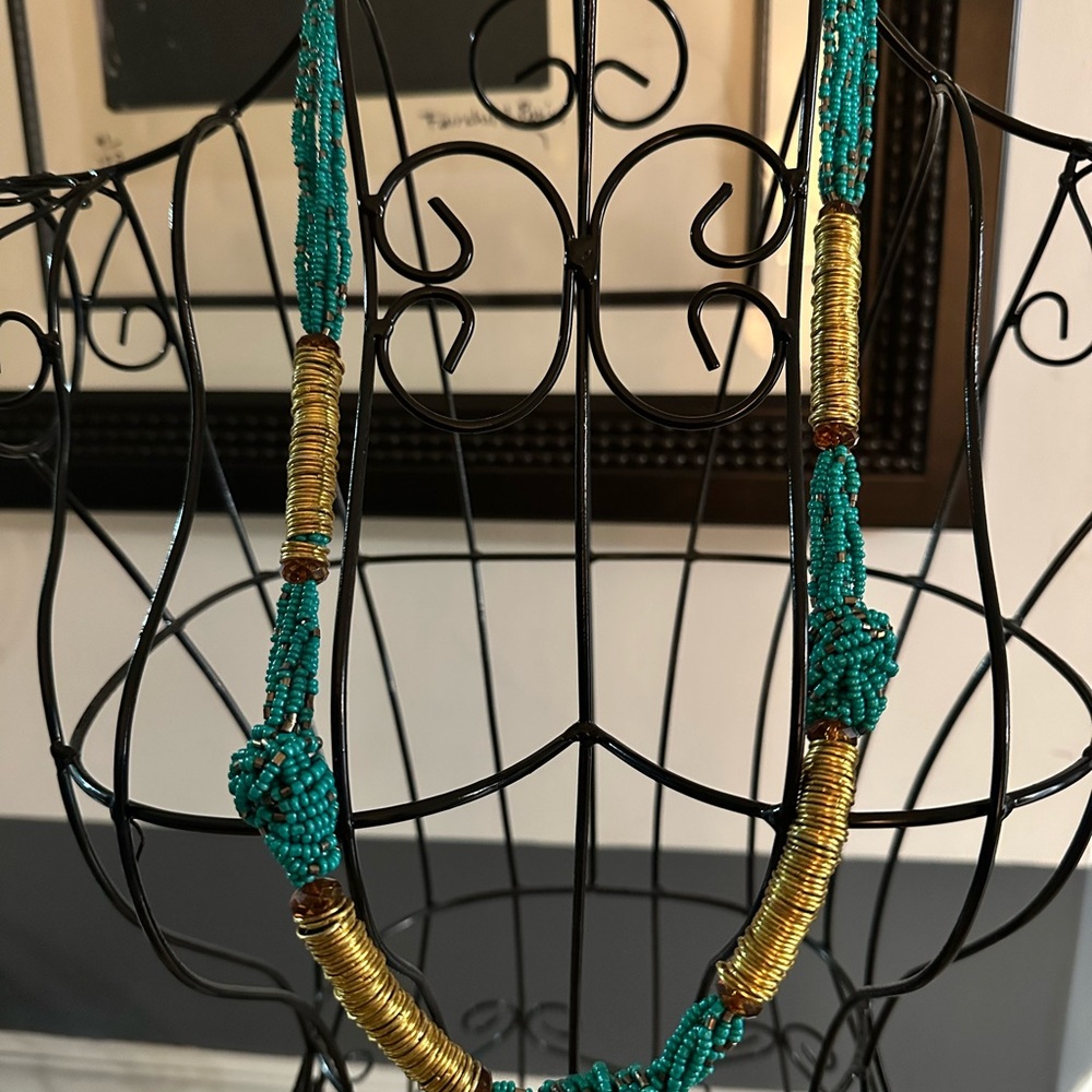 Turquoise Beaded Necklace with Gold Accents